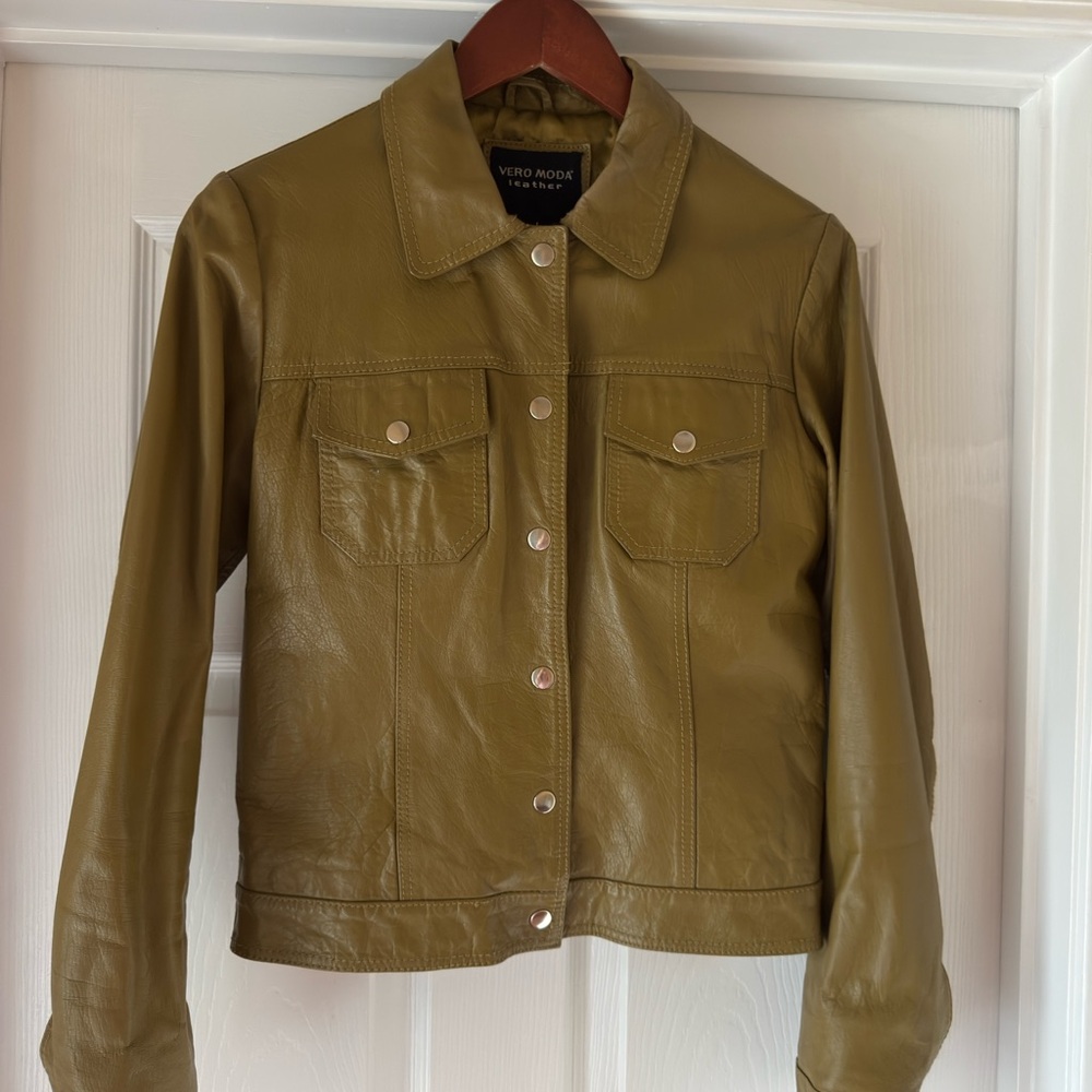 Vero Moda Women's Green Leather Jacket